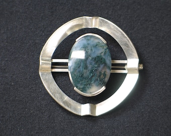 Vintage Scandinavian Kupittaan Kulta Silver and Spectrolite Pin Brooch