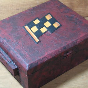Handgemaakt, houten, deckbox, ruilkaart, multiversal driftrace, speelkaart, opbergdoos