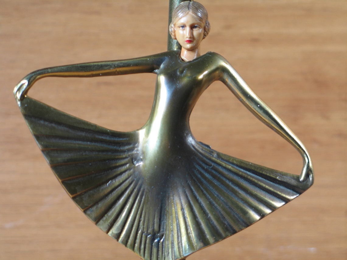 Art Deco Bronze Spelter Lamp Figural Dancer Fan Dress J.B. image 3