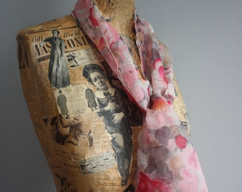 Vintage 1960's Scarf, Pink Chiffon, Floral Print, Headscarf, 1960's Shawl, 1960's Chiffon Scarf