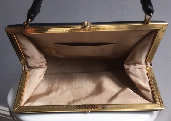 1960s handbag, embroidered handbag, navy handbag,… - image 5