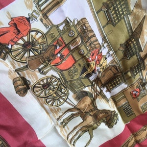 Szene Schal, Pferd & Cart, Nylon Schal, roter Schal, Schal, Vintage Schal, Kopftuch, 1980er Jahre Schal, Pferd Druck Schal, 80er Jahre Schal,