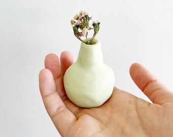 SECONDS / SALE: Little pastel lime green porcelain ceramic bud vase, matte finish, perfect for small flowers from your garden