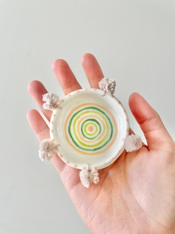 Hand Built Little White Porcelain Ceramic Dish With Colourful