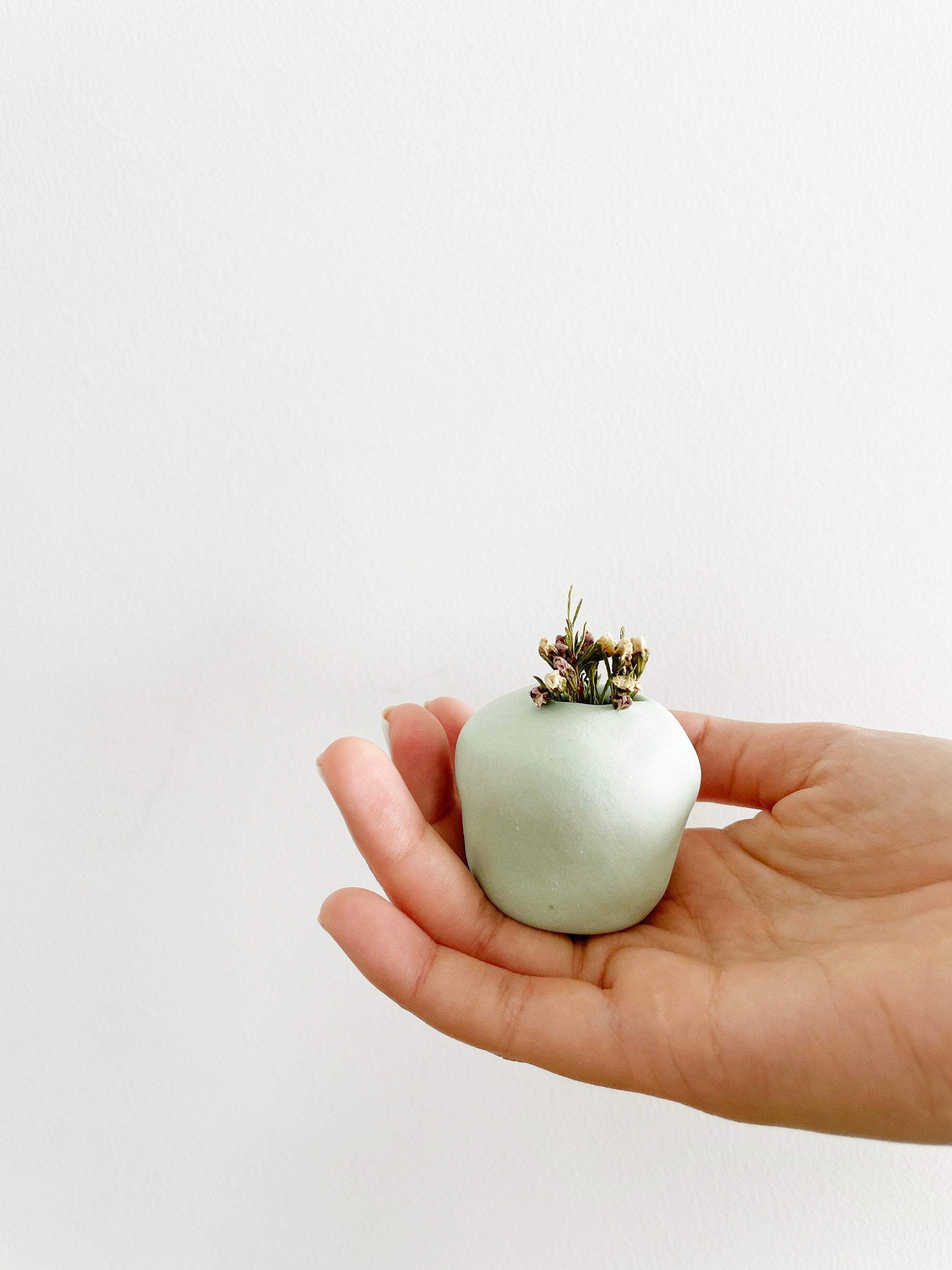 Little Pastel Green Porcelain Ceramic Bud Vase, Matte Finish, Perfect For Small Flowers From Your Garden