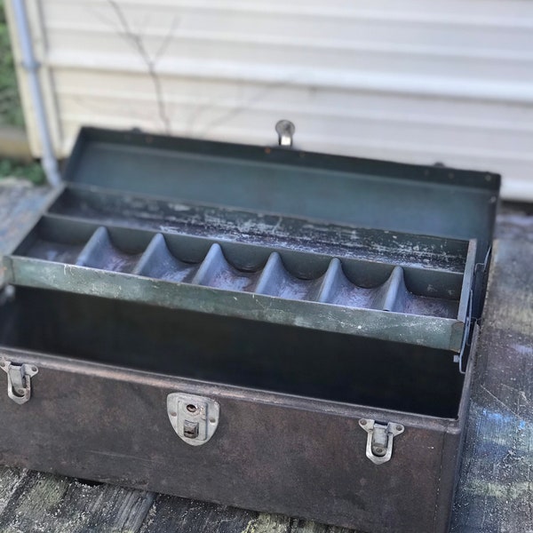 Rustic Vintage Toolbox, Fold  Down Drawer Toolbox, Leather Handel Toolbox