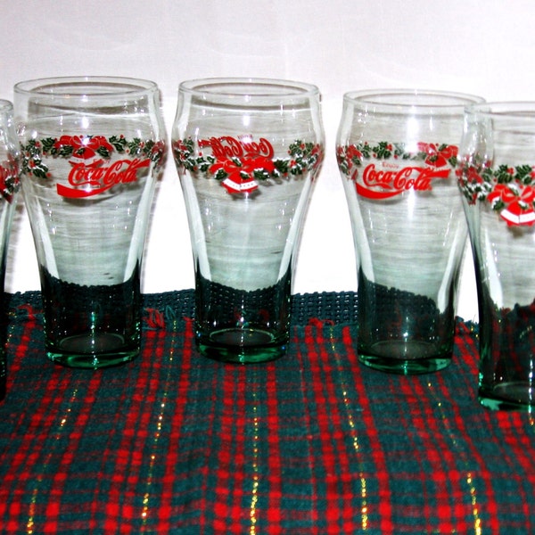 Coca Cola Glasses? Vintage Coca Cola Set /  Christmas Glasses  Set /Red, Green, & White Chrismas Set