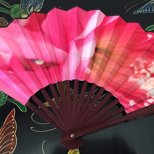 Beautiful Pink Cactus Flower- Hand Folding Fan