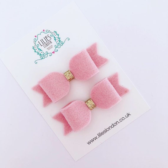 Light Pink Bows Pigtail Bows Felt Hair Bow Bunches Bows Etsy