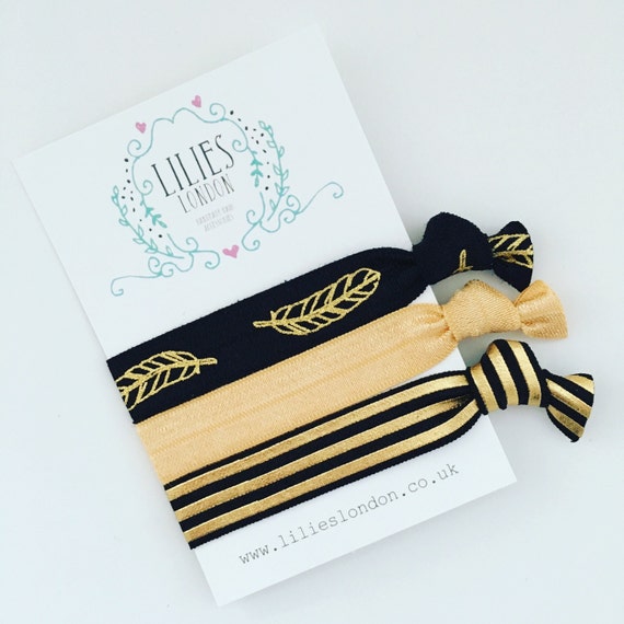 Feather Hair Ties Black Hair Bands Gold Hair Binders Yoga