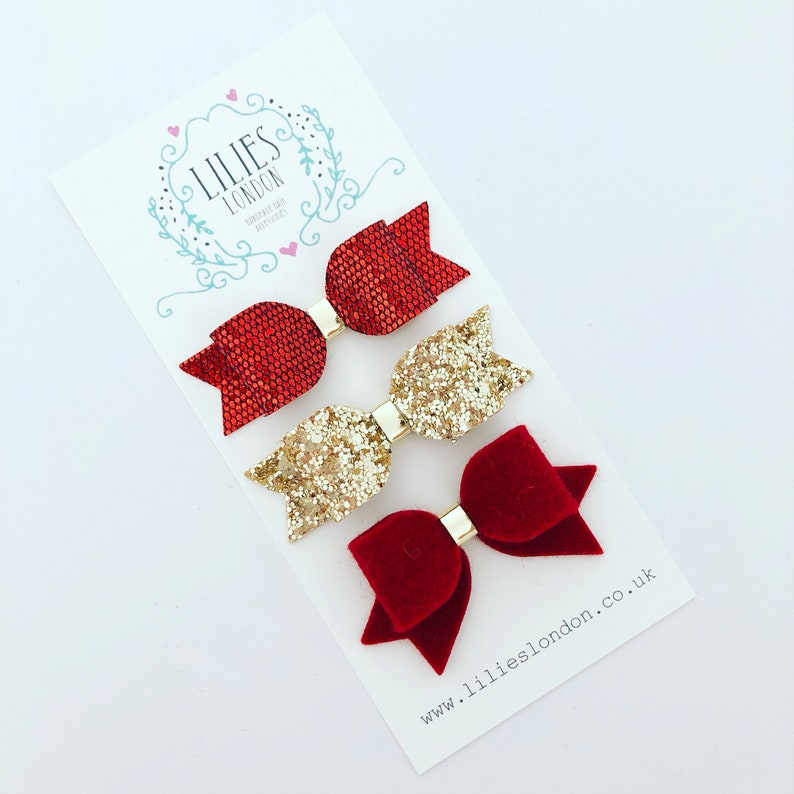 Christmas Hair Bows Red Hair Clips Gold Hair Slides Small Etsy