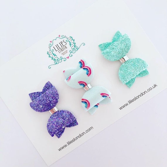 Rainbow Hair Bows Purple Hair Bow Turquoise Hair Clip Etsy