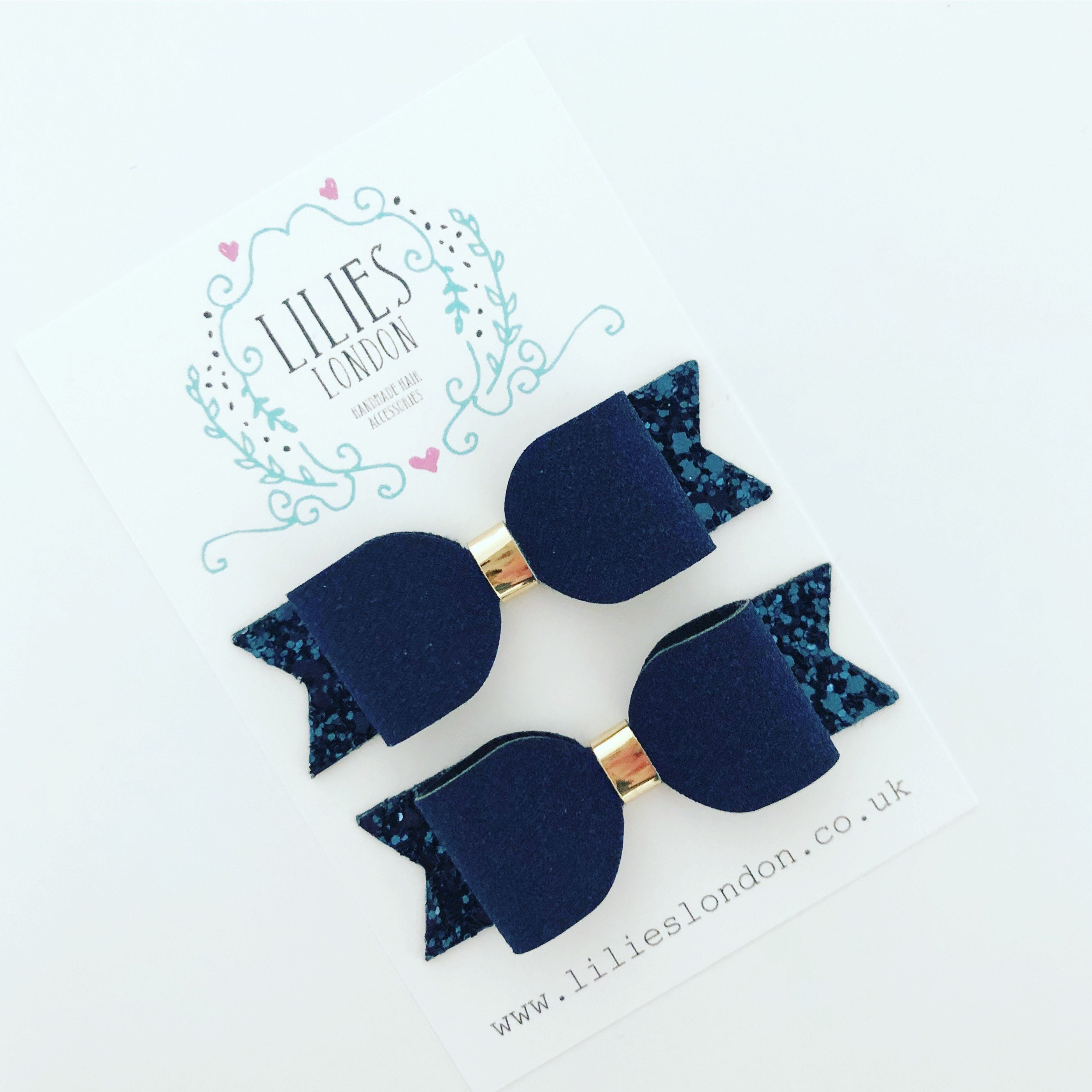 Navy Pigtail Clips Twins Hair Bows Toddler Hairbands Etsy