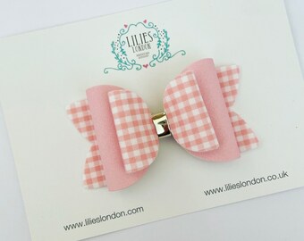 Pink Gingham hair bow