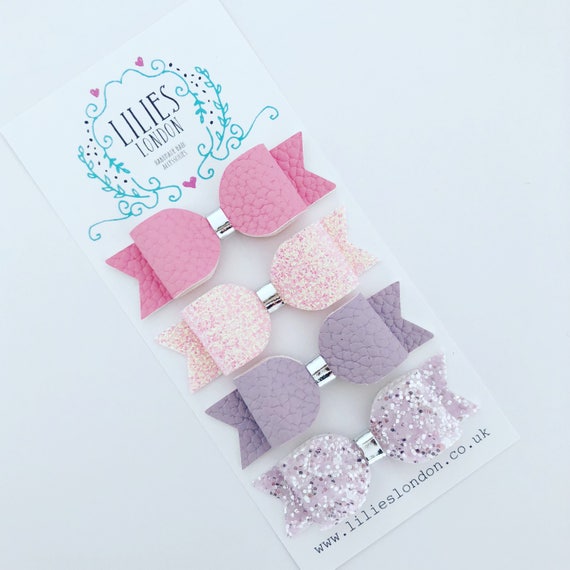 Pink Hair Bows Purple Hair Bows Lilac Hair Clips Glitter Etsy