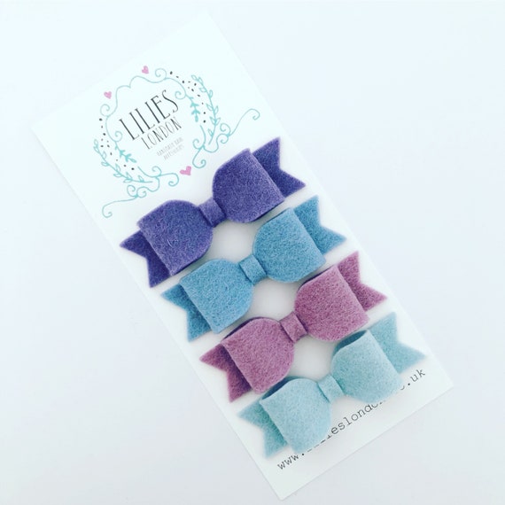 Pastel Hair Clips Baby Blue Bows Purple Hair Clips Wool Etsy