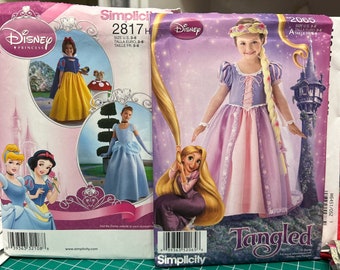 Disney Princess Snow White Cinderella Tangled Simplicity 2817 2065 Child Patterns Size 3-8 or 7-14