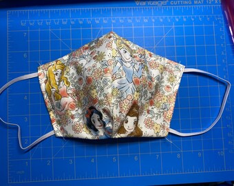 Princess Aurora Snow White Cinderella Blue Reversible Washable Fabric Face Mask 100% cotton cloth face mask with filter pocket Floral