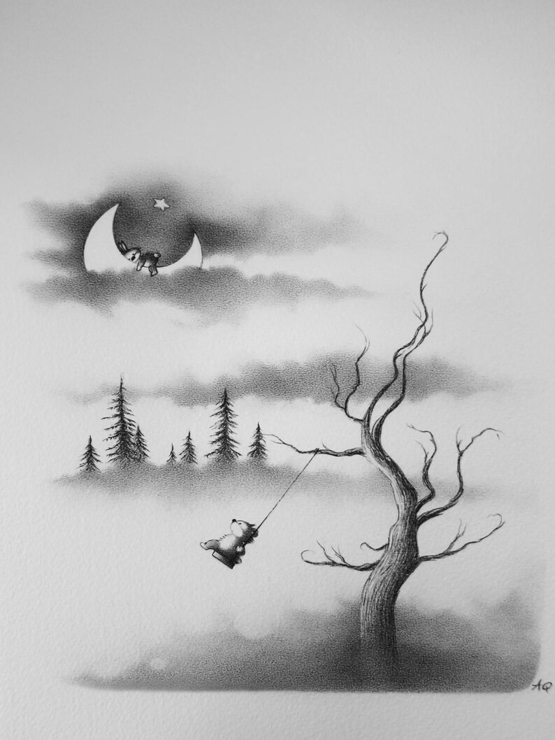 The Swing In The Clouds Nursery Art Nusery Decor Kids Room Decor Children S Wall Art Kids Wall Art