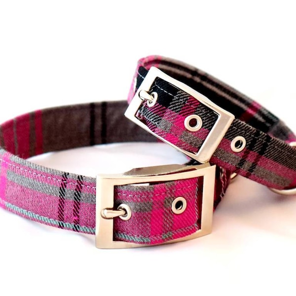 1 x  Handmade pink Tartan dog collar plaid dog collar tartan dog collar