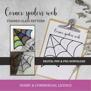 Padrão de vitral de teia de aranha de canto - Baixe arquivos PDF e PNG - Licença de hobby e comercial - Modelo de vitral faça você mesmo para impressão
