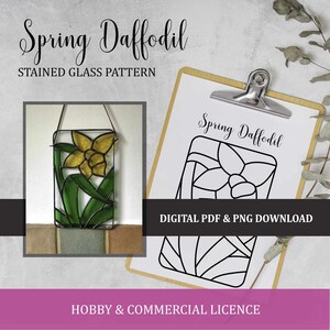 Padrão de vitral de narciso da primavera - Arquivos PDF e PNG para download - Licença para hobby e comercial - Modelo de vitral faça você mesmo para impressão