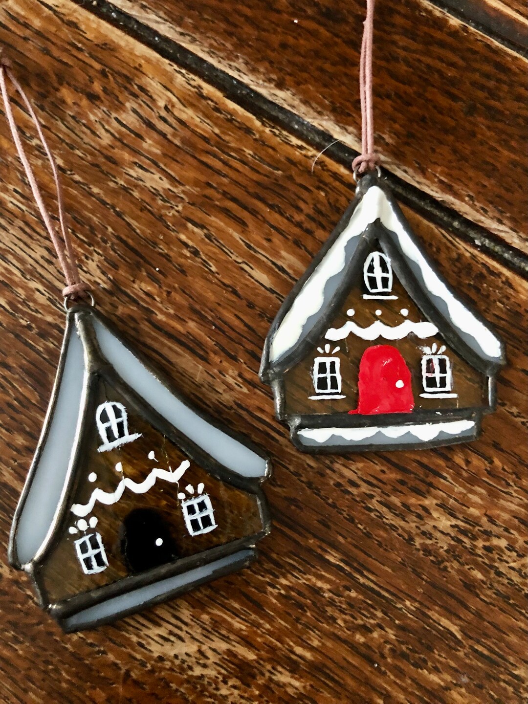Stained Glass Gingerbread House Painted Hanging Ornament Etsy