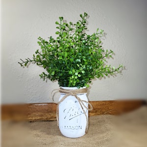 Mason Jar Vase, White Mason Jar Vase, Farmhouse Decor, Rustic Decor, Vintage Mason Jar, Mason Jar Decor, Distressed Mason Jar, Greenery Vase
