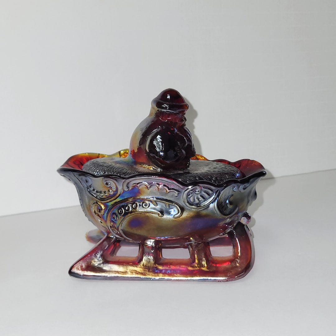 Vintage Westmoreland Red Amethyst Carnival Glass, Iridescent Glass