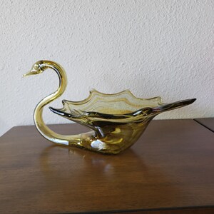 Vintage Swan, Blown Glass Swan, Swirl Glass Swan, Swan Dish, Vintage Candy Dish, Glass Swan Dish, Amber Dish, Amber Swan Dish, Vintage Amber
