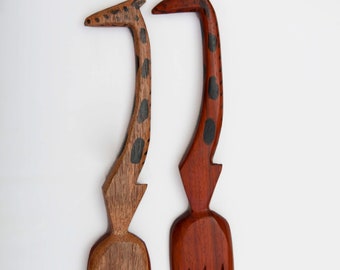 Padouk Wood Salad Servers, African hand-carved s aad servers - Padouk wood salad server