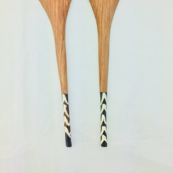 Handmade olive wood salad spoons, handcrafted unique ethnic style, stunning wooden spoons, gift for mom