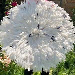 Authentic Juju Hat White with Black Spots Cameroon - Natural Feather Wall Hanging - Tribal Decor - Made in Cameroon BLANCA