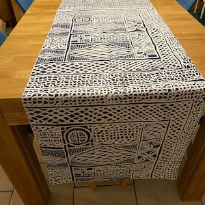 Royal blue and white Ndop tablecloth - Blue patterned tablecloth - Limited series - Long tablecloth for Nandi party table