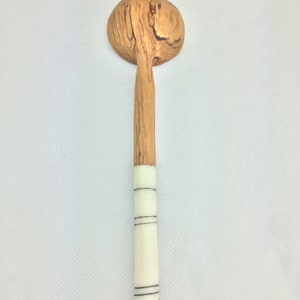 Wooden and mother-of-pearl measuring spoons, Olive wood measuring spoon with mother-of-pearl handle, Kenyan crafts