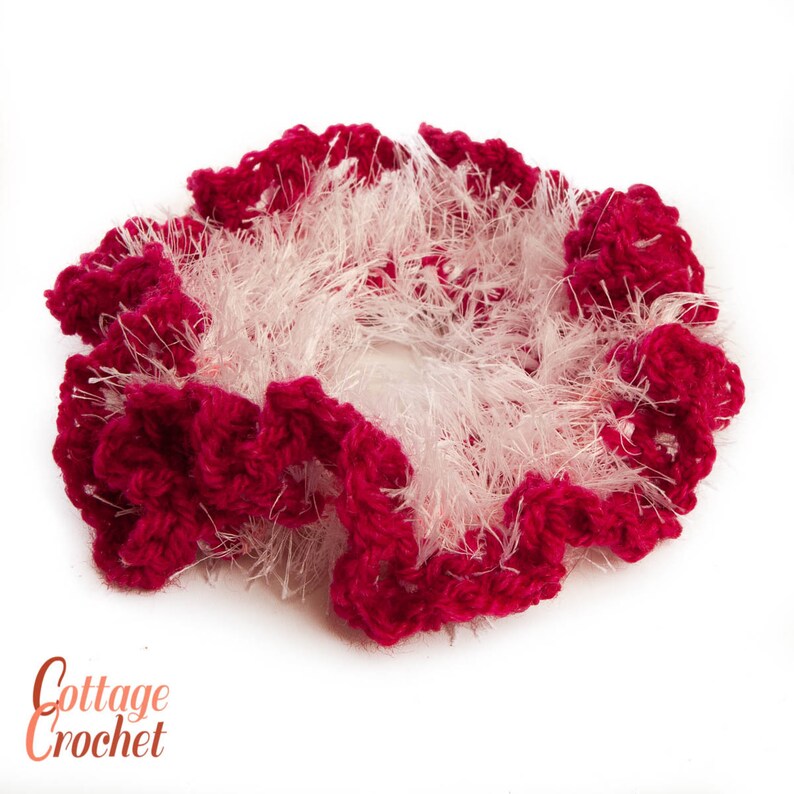Hair Tie Scrunchie Red And Pink Fluffy Yarn Handmade Etsy