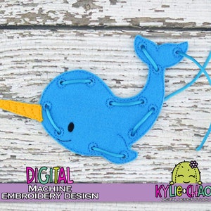 Narwhal Lacing Card Quite Book Busy Book Learning Game Machine Embroidery Design Pattern