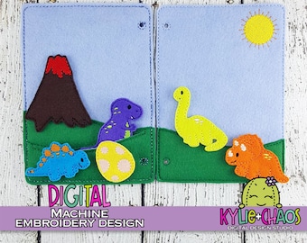 Conjunto de brinquedos para bordado à máquina, livro silencioso de dinossauro, livro movimentado