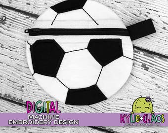 Soccerball Zippered Pouch ITH In the Hoop Machine Embroidery Design Pattern