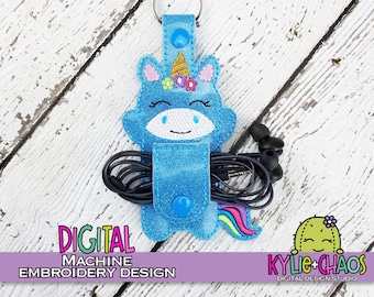 Unicorn Cord Keeper Earbud Holder In The Hoop ITH Machine Embroidery Design Pattern