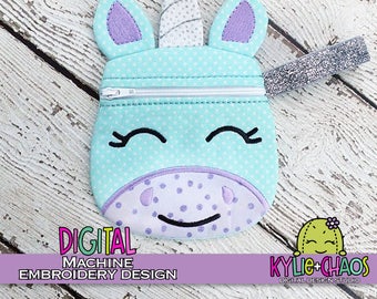 Unicorn Zippered Pouch ITH In the Hoop Machine Embroidery Design Pattern