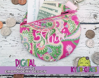 Circle Monogram Zippered Pouch ITH In the Hoop Machine Embroidery Design Pattern
