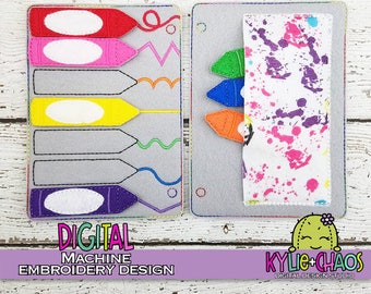 Color Matching Crayons Quiet Book Busy Book Pages Playset Machine Embroidery Design Pattern