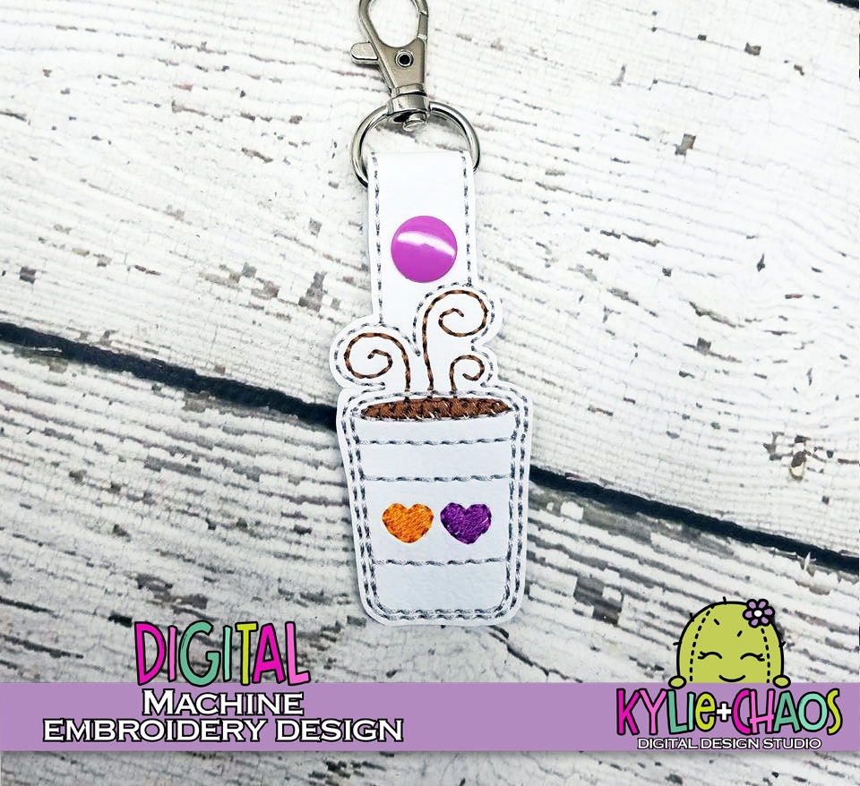 DD Coffee Key-Chain Snap Tab Planner Charm Machine Embroidery Design Pattern
