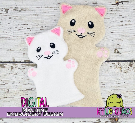 Kitty Hand Puppet Bath Mit Wash Cloth Machine Embroidery Design Pattern