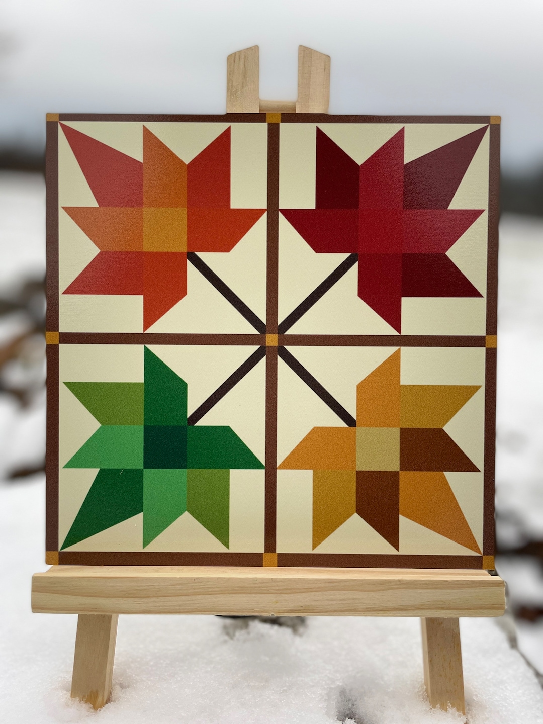Maple Leaf Barn Quilt Print on Metal Indoor Outdoor Wall Decor Signage