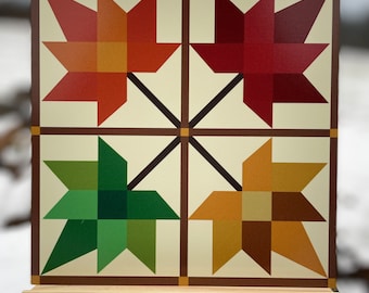 Maple Leaf Barn Quilt Print on Metal Indoor Outdoor Wall Decor Signage Autumn Fall Leaves Maple Syrup Sugaring Sign