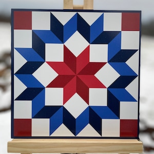Patriotic Red White and Blue Carpenter Star Barn Quilt - Metal