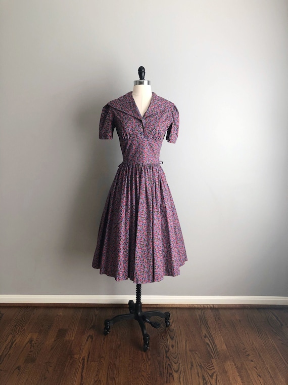Vintage 50s Purple Floral Dress