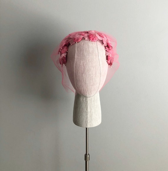 Vintage 50s Pink Floral Veiled Hat